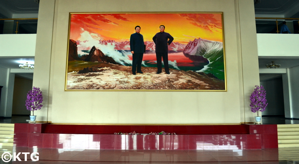 Image of the Leaders of DPRK in the lobby of the Chuangguangsan Hotel in Pyongyang, North Korea