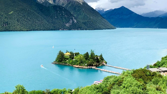 Basum Tso (lake) in eastern Tibet, China. It has an islet.