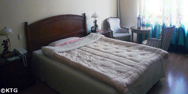 First class bedroom in the 3.8 March Hotel in Sariwon city, provincial capital of North Hwanghae province, North Korea, DPRK. Picture taken by KTG Tours