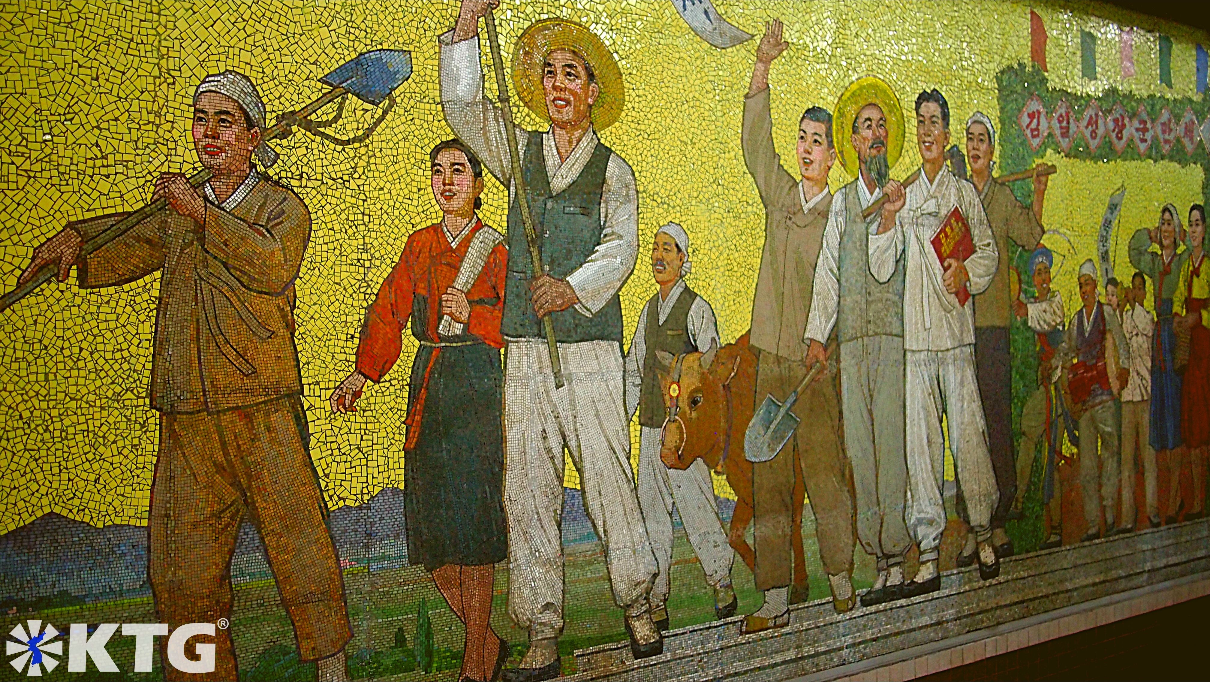 Farmers depicting in a mural in a Pyongyang metro station, DPRK. Picture of North Korea taken by KTG Tours