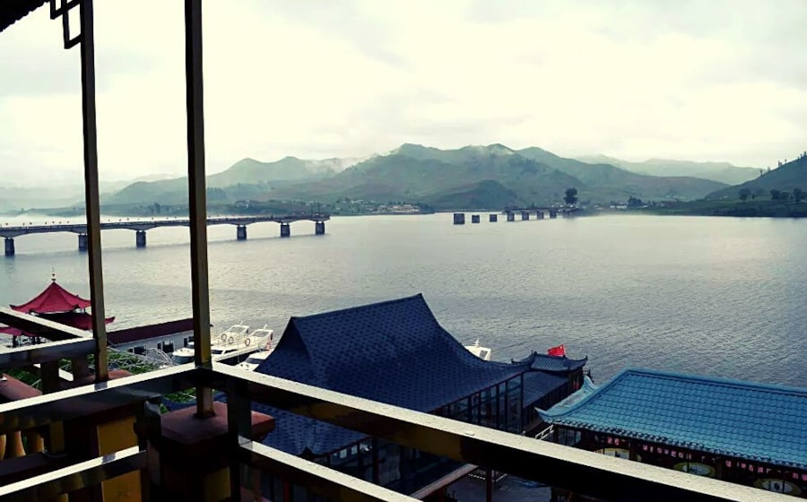 Views of North Korea (DPRK) at Hekou village while having lunch. Tour arranged by KTG Tours