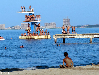 Children at the beach in Wonsan in North Korea, DPRK