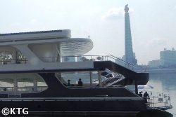 Boat restaurant on the Taedong river in Pyongyang capital of North Korea, DPRK, with KTG Tours