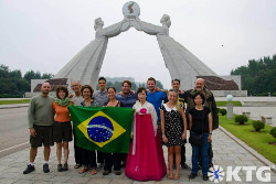 KTG travellers from Brazil at the arch of reunification in Pyongyang, North Korea (DPRK)