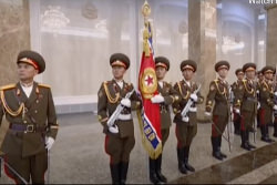 Video of soldiers inside the Kumsusan Memorial Palace of the Sun in Pyongyang, North Korea. This is the most sacred place in the DPRK