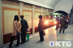 train entering the Pyongyang metro in North Korea, DPRK