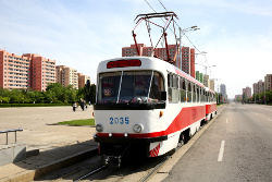 Tram in Pyongyang capital city of North Korea (the DPRK). Trip arranged by KTG Tours