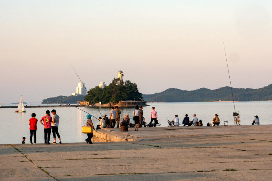 Locals fishing in Wonsan, North Korea (DPRK). You can see Jangdok islet in the background. Picture taken by KTG