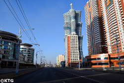 Galaxy Tower in Pyongyang. Unha tower is located in Mirae scientists street