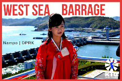 North Korean guide at the West Sea Barrage in Nampo, North Korea. Trip arranged by KTG Tours
