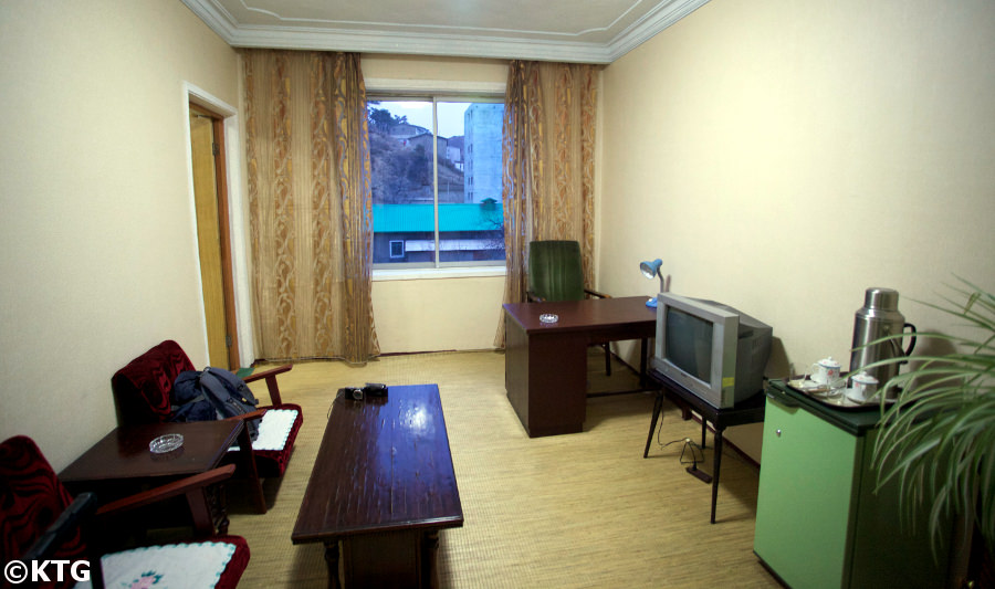 Office in one of the rooms at the Jangsusan Hotel in Pyongsong city South Pyongan province, North Korea (DPRK). Trip arranged by KTG tours