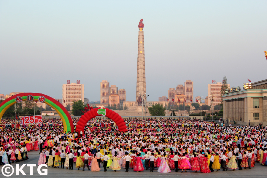 Mass Dances in Kim Il Sung Square, Pyongyang, in North Korea (DPRK). This was on 1 May 2015 to celebrate the 125 International Workers' Days. Picture taken by KTG Tours