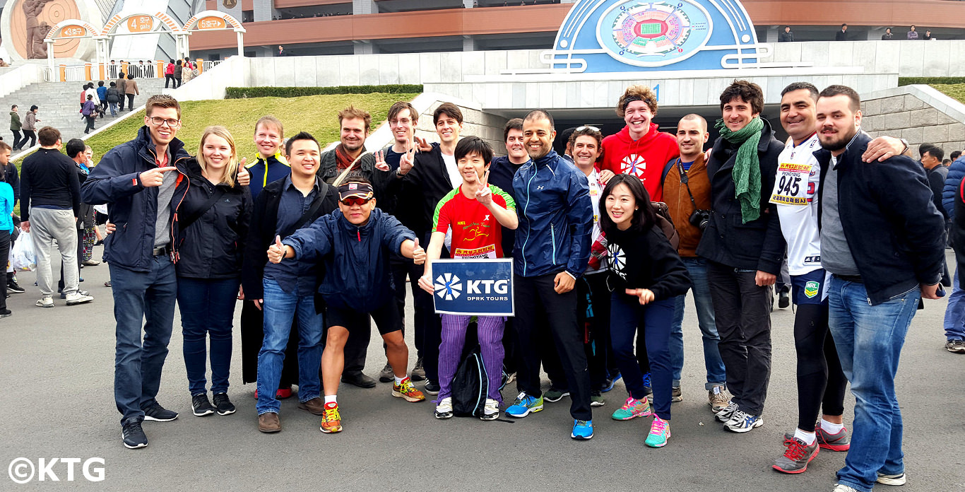 KTG Group outside the May Day stadium for the Pyongyang Marathon