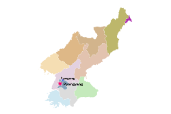 emplacement de la ville de Pyongsong sur une carte nord-coréenne