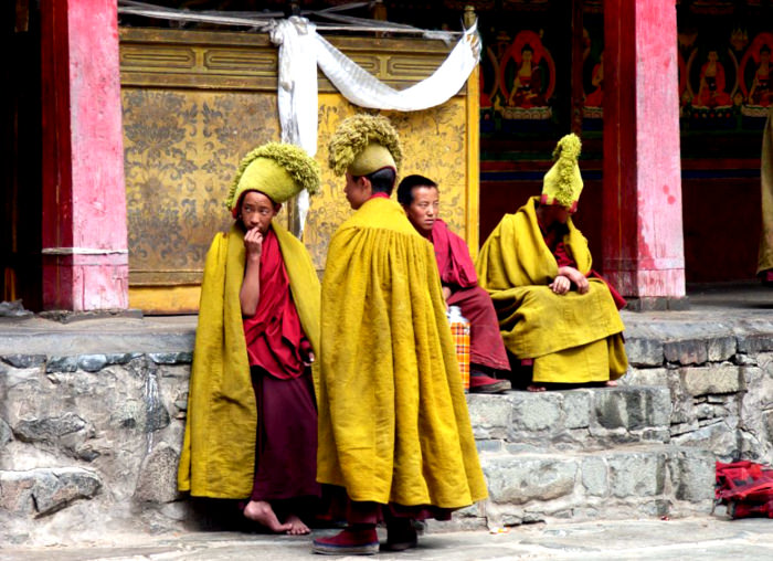 Monks at Drepung monastery near Lhasa, Tibet, China
