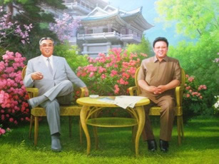 Retrato de Kim Il Sung y Kim Jong Il en el Monte Myohyang