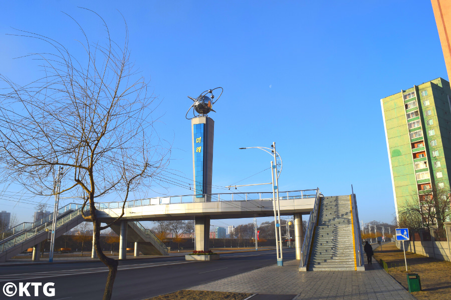 Overpass at Mirae Future Scientists street in Pyongyang capital of North Korea, DPRK. Picture taken at the Mirae overpass by KTG Tours