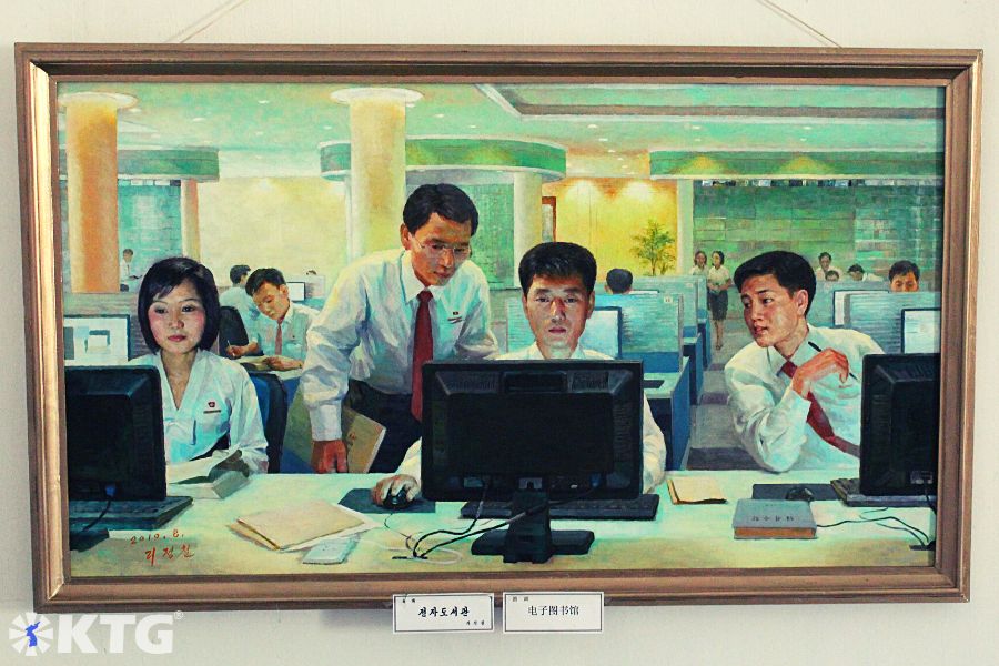 Painting in Sinuiju city in North Korea (DPRK) showing North Korean students. Tour arranged by KTG Tours