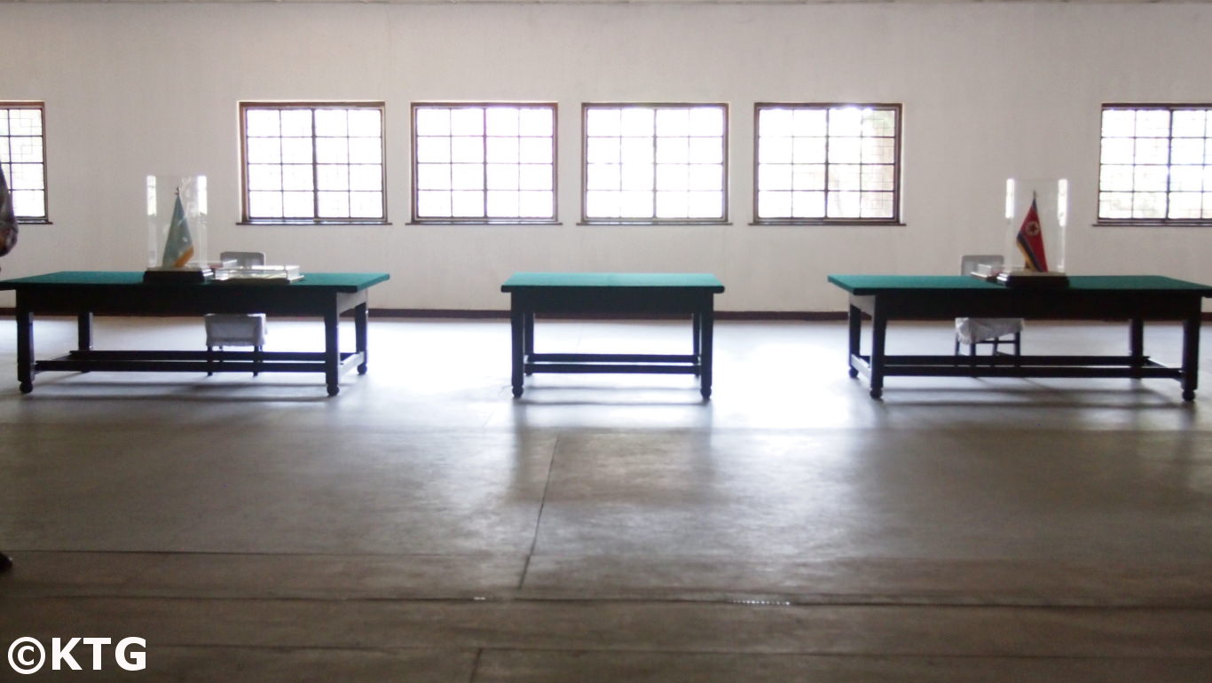 Table where the Korean War Armistice was signed. This is in the Peace Museum on the North Korean side of Panmunjom in the DMZ. Tour arranged by KTG Travel