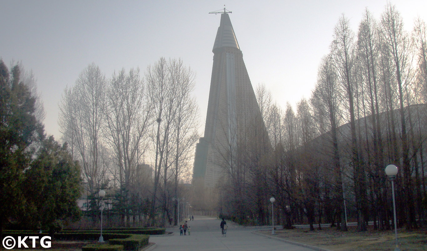 Close up picture of the Ryugyong Hotel in 2010. Picture taken on a trip arranged by KTG Tours