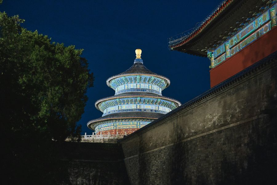 de noche en el templo del cielo en invierno, Pekin, Beijing, China
