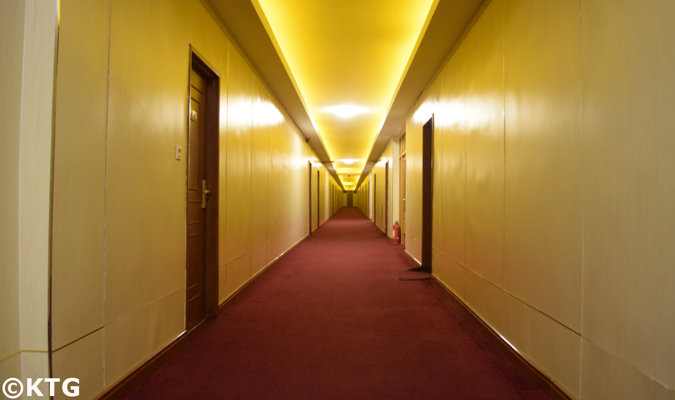 Long corridors at the Pyongyang Hotel, a second class low budget hotel in North Korea (DPRK)