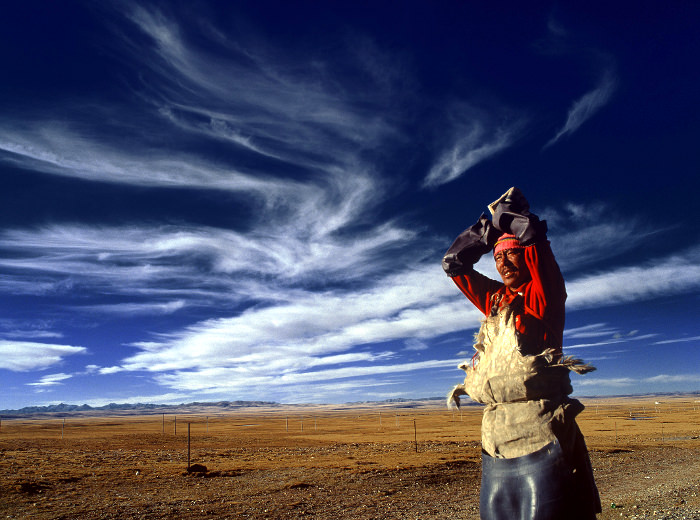 Man in the countryside in Tibet, China