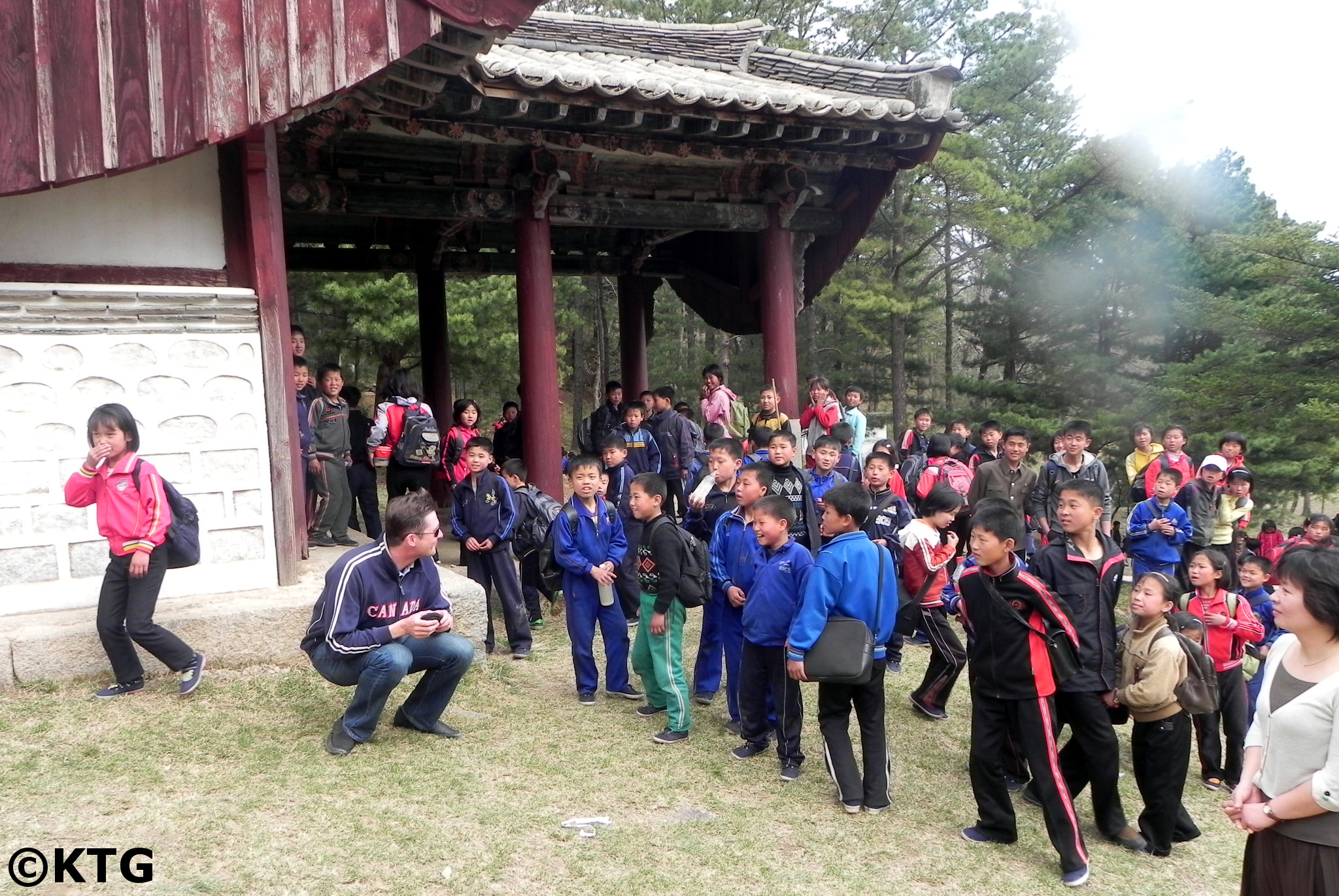 Tomb of King Kongmin. North Korean school children visiting the place a few days before May Day