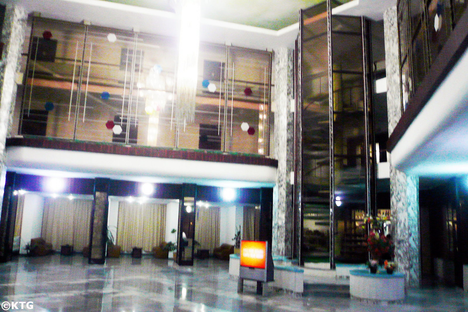 Lobby of the Tongmyong Hotel in Wonsan city, Kangwon province, North Korea (DPRK). Trip arranged by KTG Tours