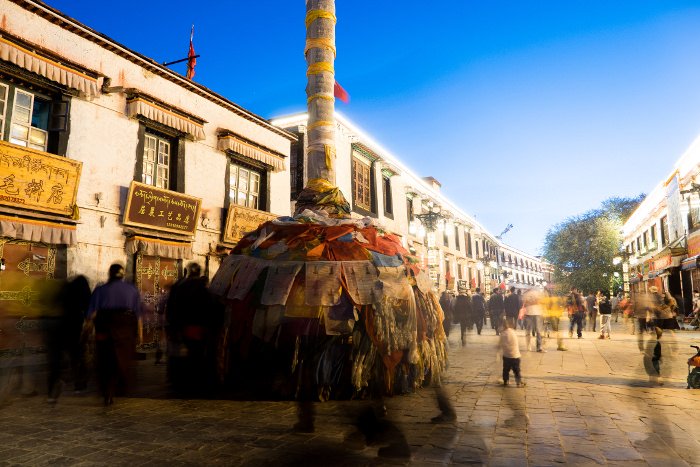 Evening in Barkhor around Jokhang temple in Lhasa, Tibet, China