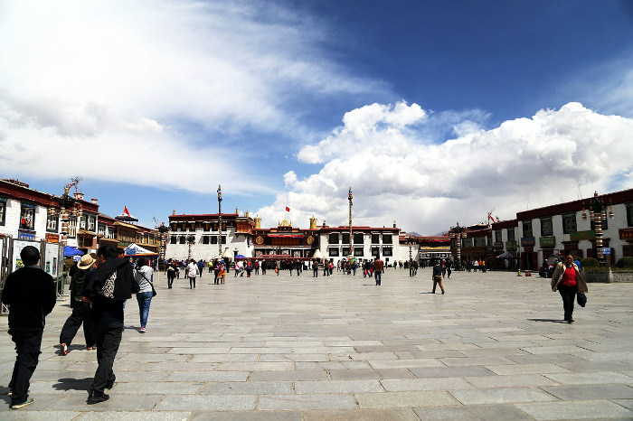 Barkhor Square surrounding Jokhang Temple in Lhasa in Tibet, China