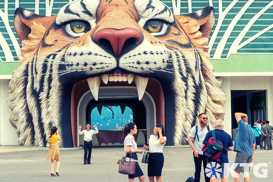 Tiger head entrance to Pyongyang Zoo. Discover North Korea with KTG Tours.