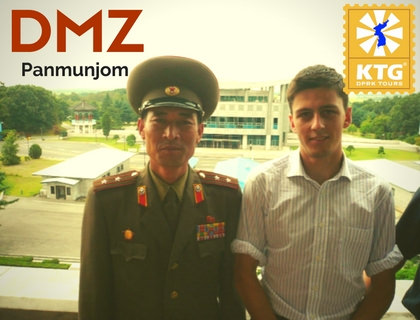 KTG staff member in 2008 with DPRK officer in Panmunjom in North Korea