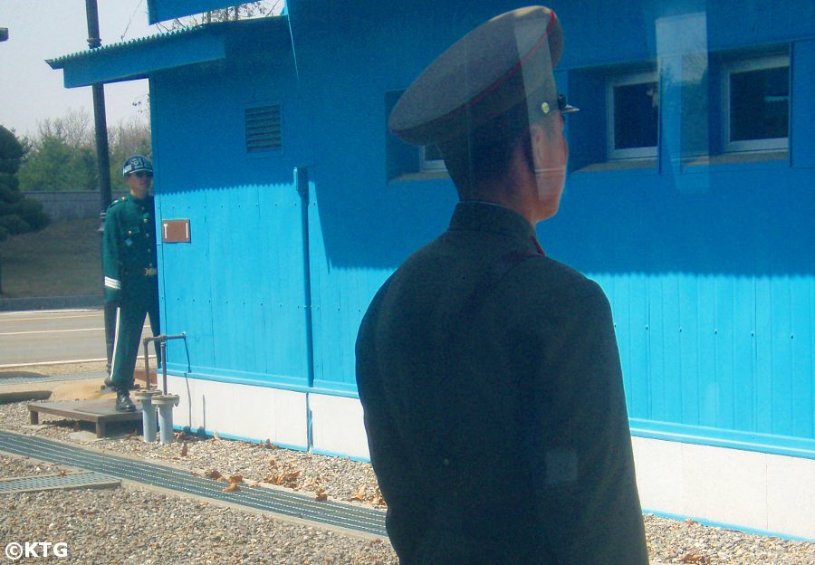 North Korea & South Korean soldiers next to each other by the negotiation rooms in Panmunjom (the DMZ)
