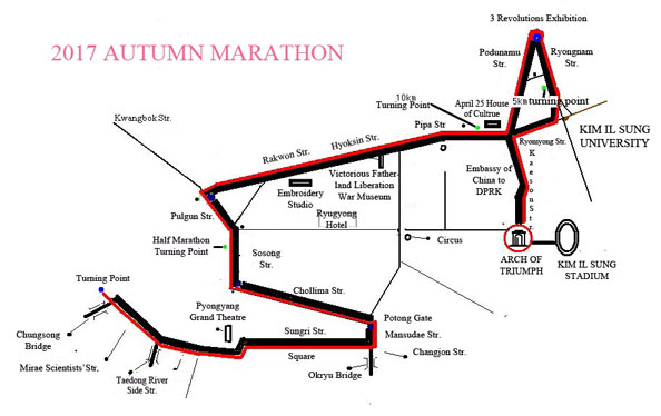 Pyongyang Autumn Marathon Route Map