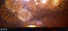 Firework celebrations on Kim Il Sung's Birthday in เปียงยาง (Pyongyang), DPRK (North Korea)