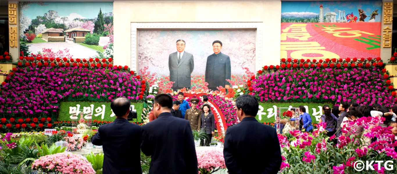 Family gathering at the KimilSungia and Kimjongilia Flower Exhibition Hall on 15th April; the Day of the Sun