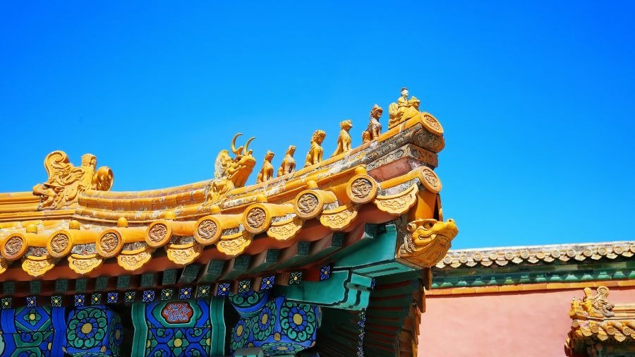 techo de un templo en la ciudad prohibida, Pekin, Beijing, China