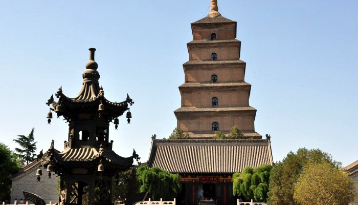 La Gran Pagoda del Ganso Salvaje en Xi'an, China, fue construida a mediados del siglo vii d.C