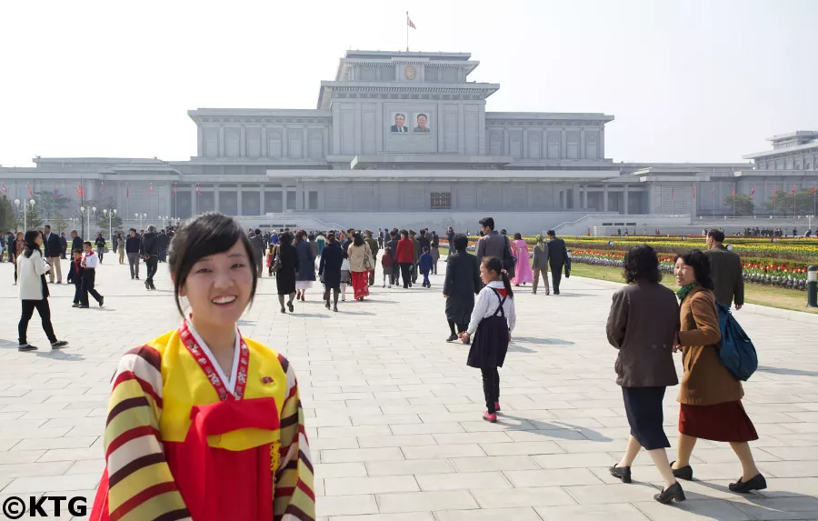 Korean guide at the Kumsusan Palace of the Sun in Pyongyang, North Korea (DPRK)