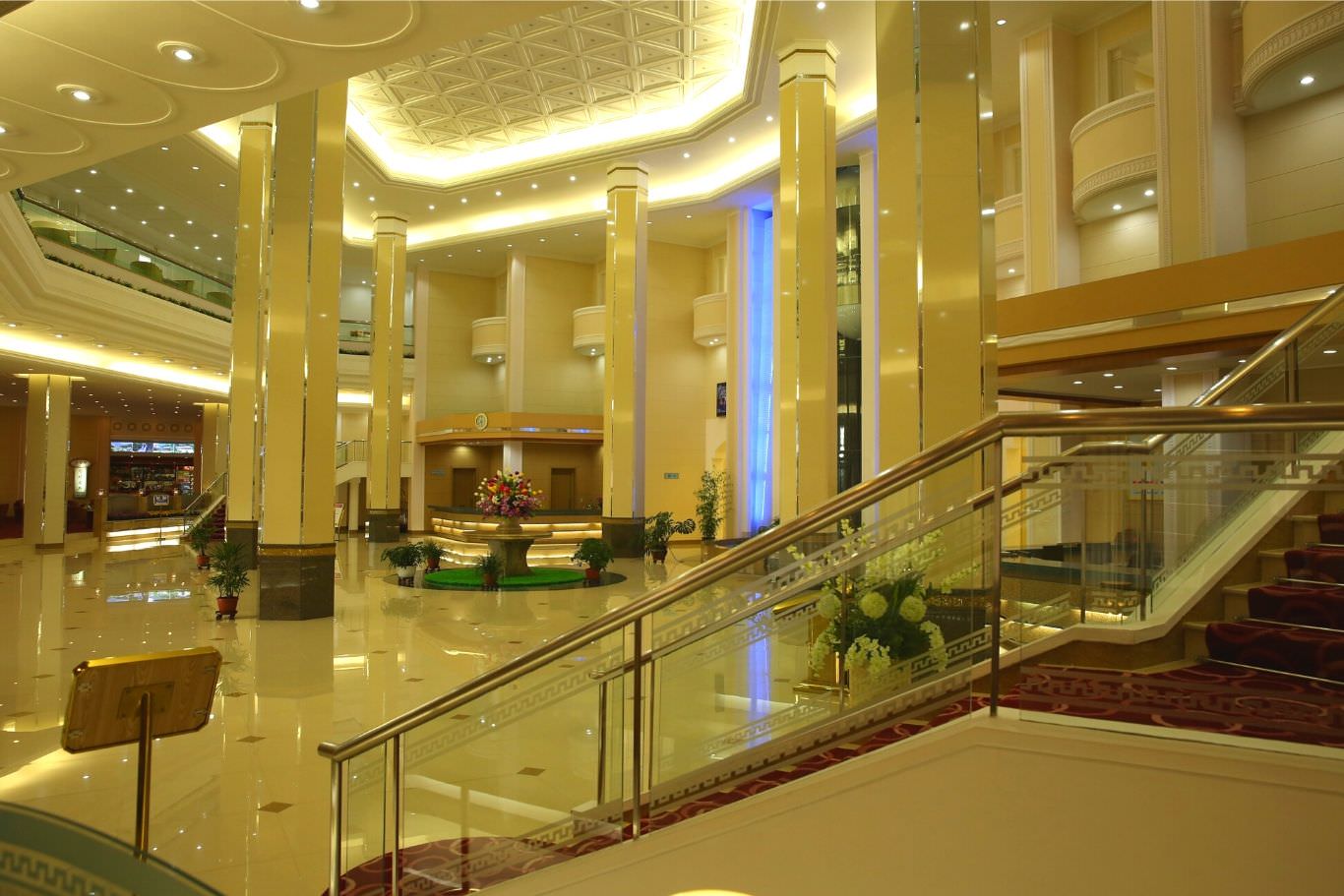 Lobby of the Hyangsan Hotel in North Korea, DPRK. This is one of the most luxurious hotels in North Korea.