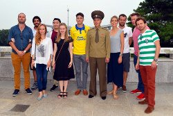 KTG travellers dancing with North Koreans at the DMZ on one of our National Day Tour