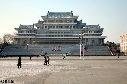 Grand People's Study House seen from Kim Il Sung Square in Pyongyang capital of North Korea. DPRK trip arranged by KTG Tours