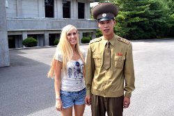 KTG traveller with a KPA soldier at the DMZ in North Korea, DPRK