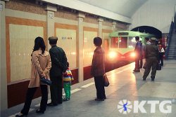 train entering the Pyongyang metro in North Korea, DPRK
