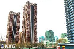 Edificios ecológicos en la nueva ciudad de Ryomyong en Pyongyang, Corea del Norte (RPDC)