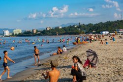 Thousands of North Koreans at Songdowon beach in Wonsan on the east coast of North Korea. Trip arranged by KTG Tours