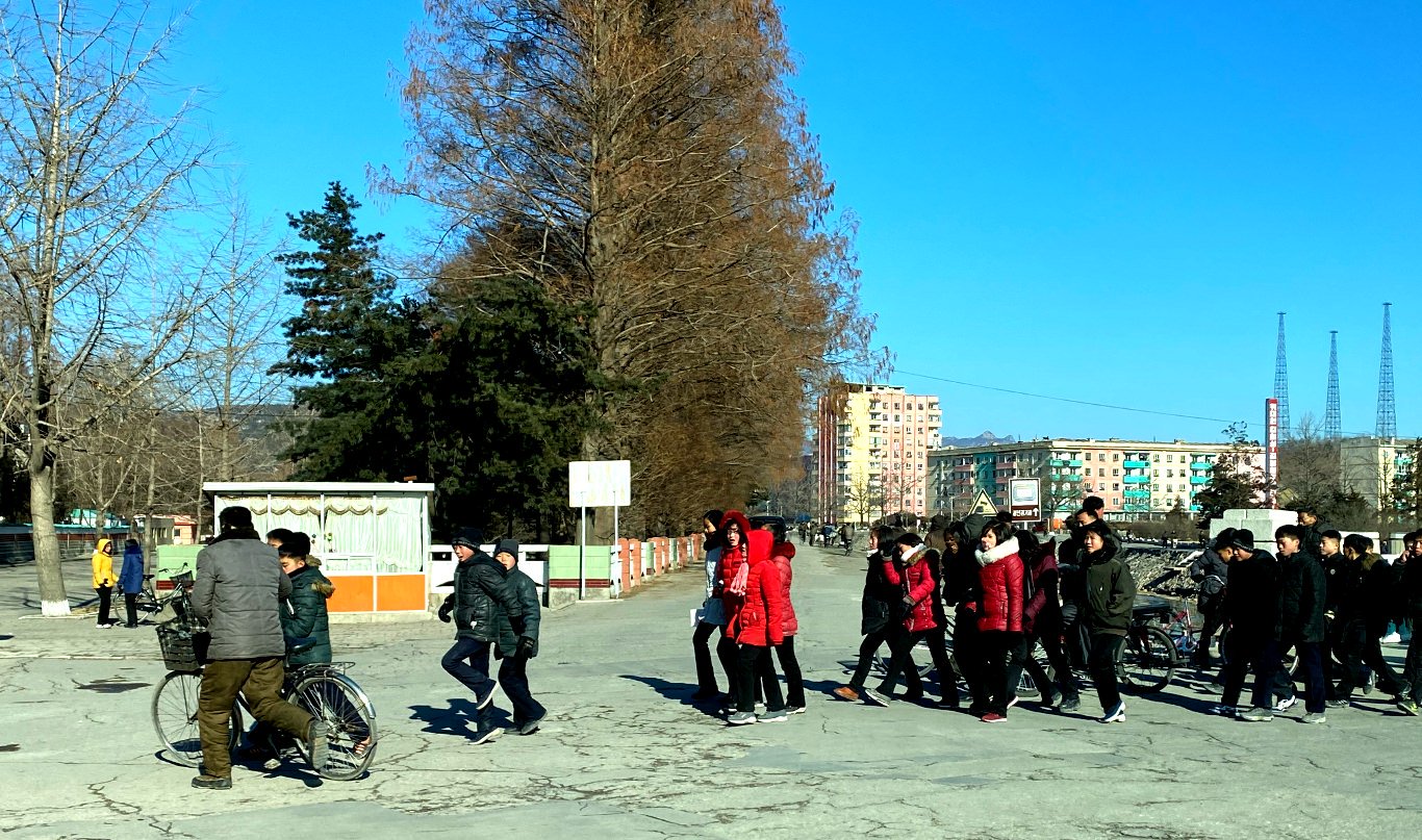 Children in Kaesong, North Korea (DPRK) in the winter. Picture taken on KTG Tours' New Year's Tour