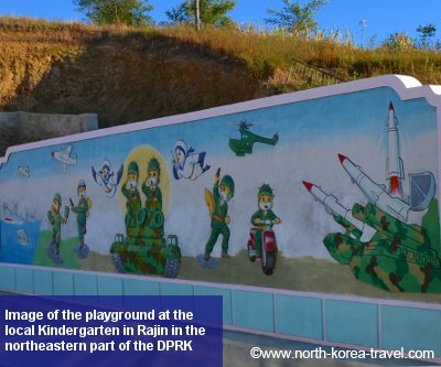 Kindergarten playground image in Rajin. Rajin and Songbong make the special economic zone known as Rason in the far northeastern part of DPRK (North Korea)