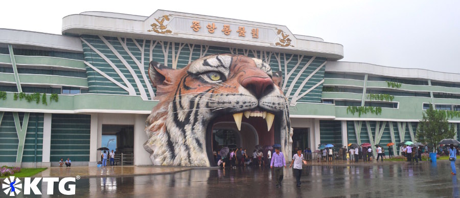 Entrée du zoo de Corée centrale. La tête de tigre est la nouvelle entrée du zoo de Pyongyang. Photographie Scada par KTG Tours.